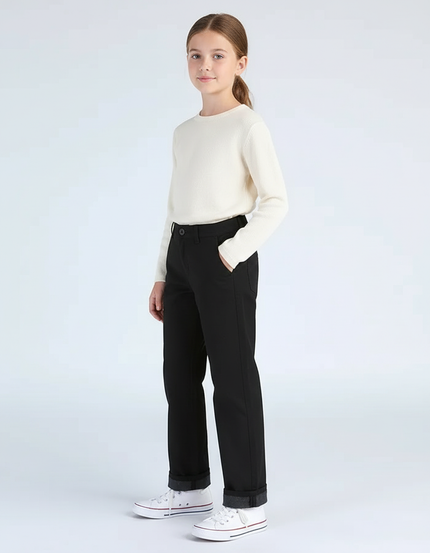 Pantalon Chino Noir Droit Enfant Coton Simple