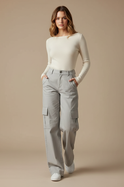 Pantalon Cargo Chino Femme - Gris Gabardine