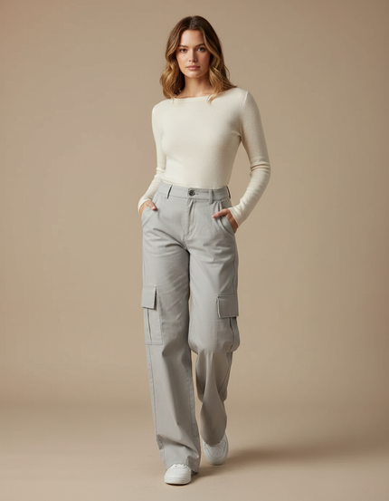 Pantalon Cargo Chino Femme - Gris Gabardine