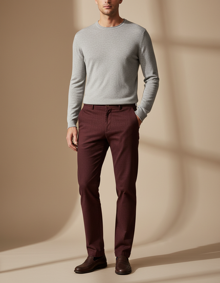 Pantalon Chino Bordeaux Droit Laine Mélangée Élégant Homme