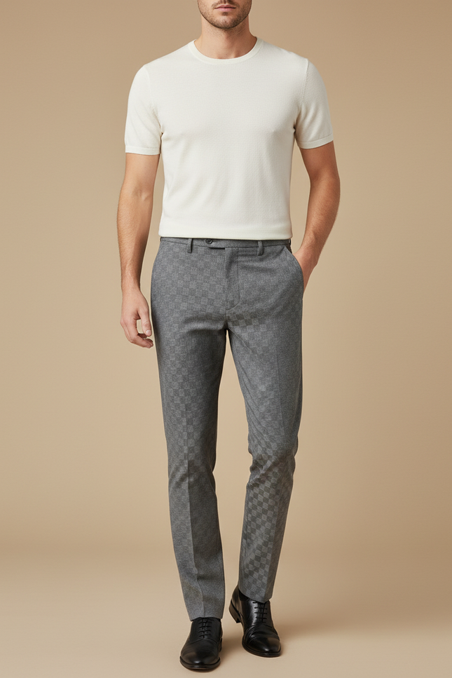 Pantalon Chino Homme Gris Tapered Coton Habillé - Laine