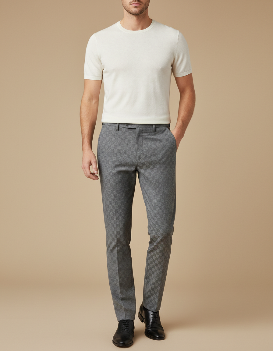 Pantalon Chino Homme Gris Tapered Coton Habillé - Laine