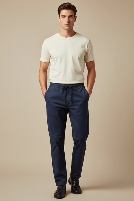 Pantalon Chino Marine Coton Élastique Décontracté Homme