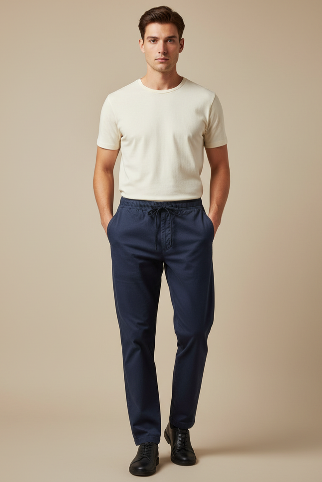 Pantalon Chino Marine Coton Élastique Décontracté Homme