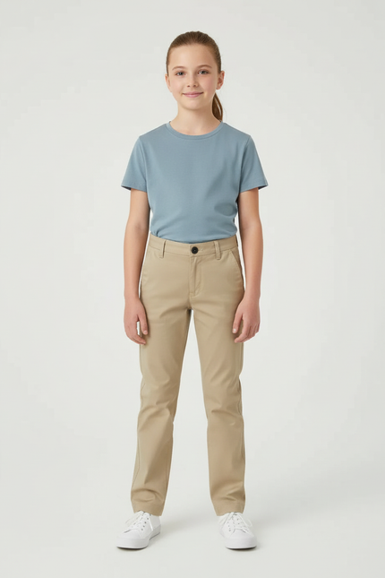 Pantalon Chino Beige Coton Droit Décontracté Fille