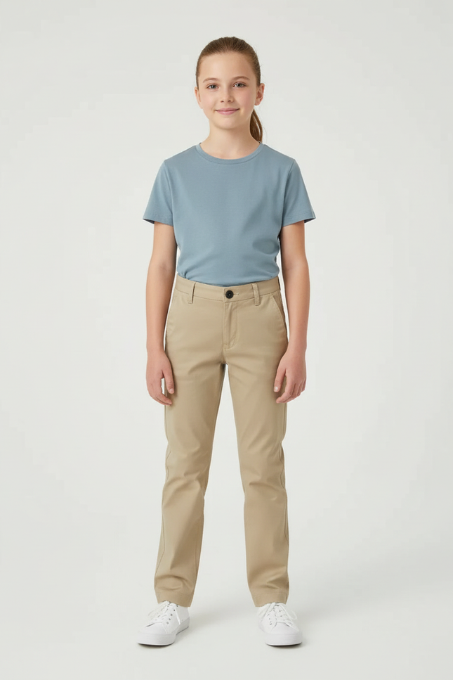 Pantalon Chino Beige Coton Droit Décontracté Fille