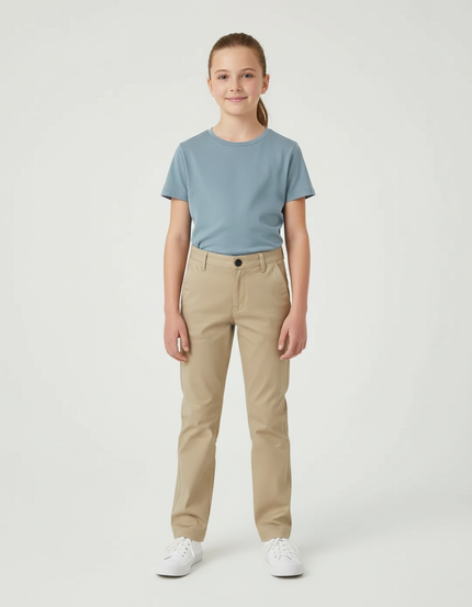 Pantalon Chino Beige Coton Droit Décontracté Fille