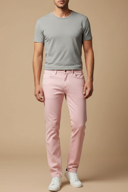 Pantalon Chino Rose Coton Slim Stretch Homme Décontracté