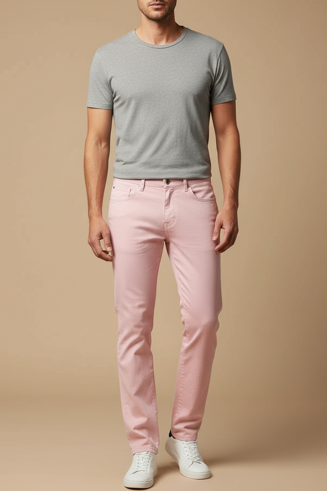 Pantalon Chino Rose Coton Slim Stretch Homme Décontracté