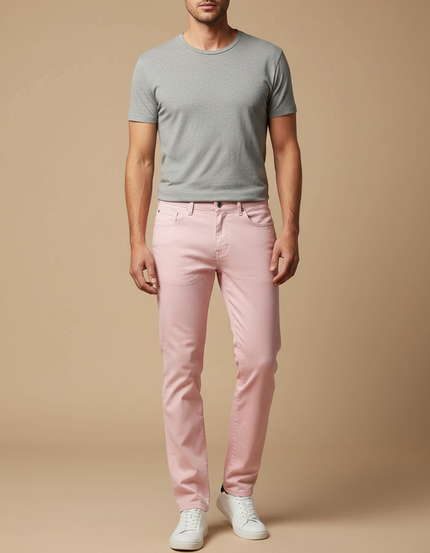 Pantalon Chino Rose Coton Slim Stretch Homme Décontracté