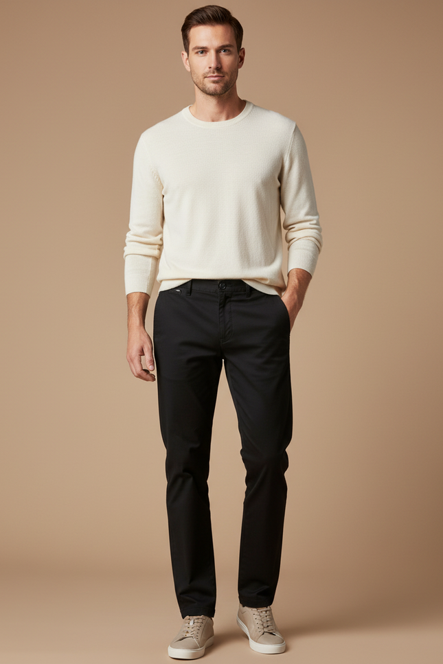 Slim Pantalon Chino Homme - Noir Coton