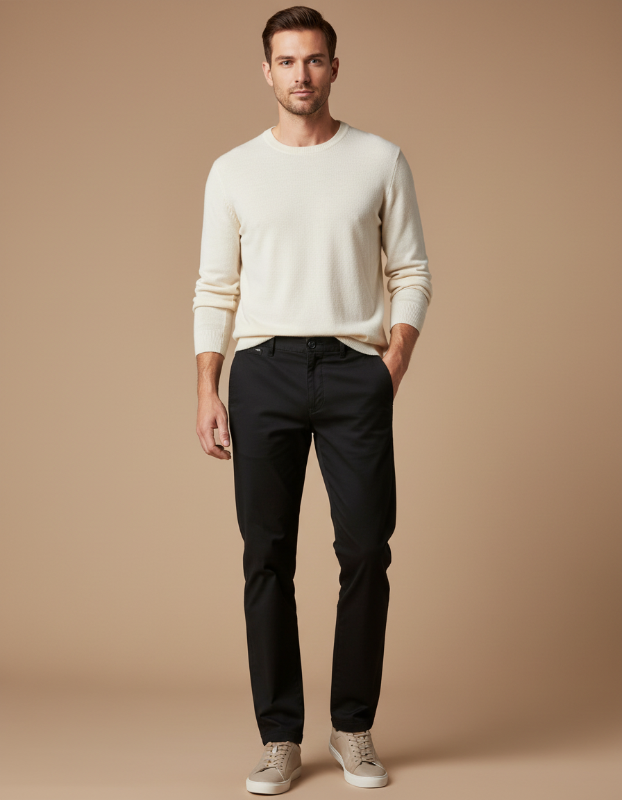 Slim Pantalon Chino Homme - Noir Coton