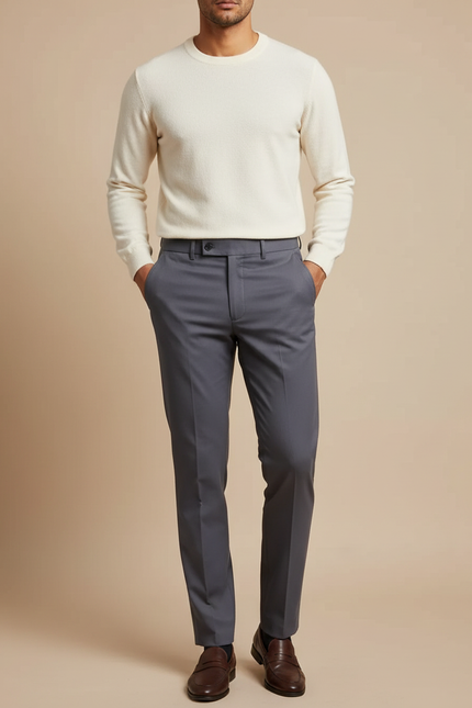 Pantalon Chino Gris Anthracite Homme Élégant Slim - Gabardine