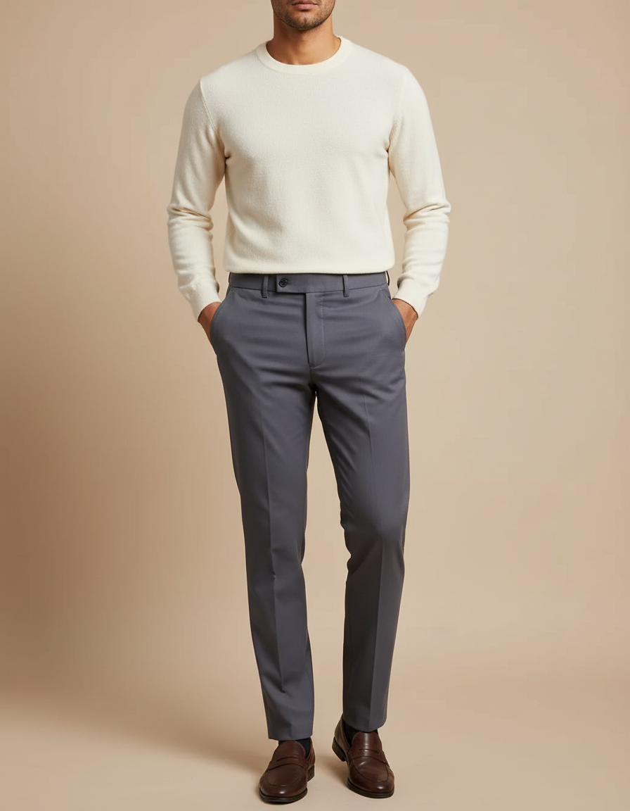 Pantalon Chino Gris Anthracite Homme Élégant Slim - Gabardine