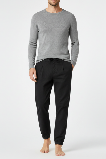 Pantalon Chino Noir Cordon Ample Coton Jogger