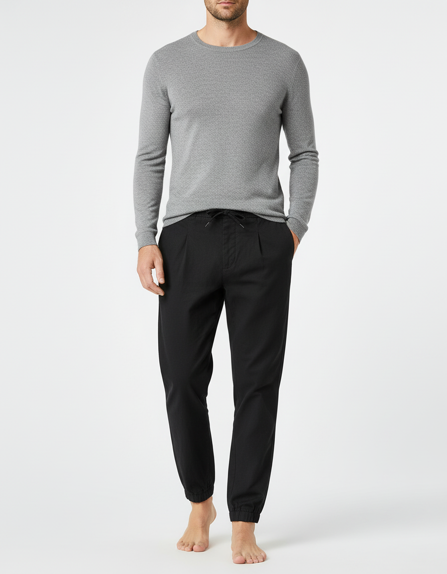 Pantalon Chino Noir Cordon Ample Coton Jogger