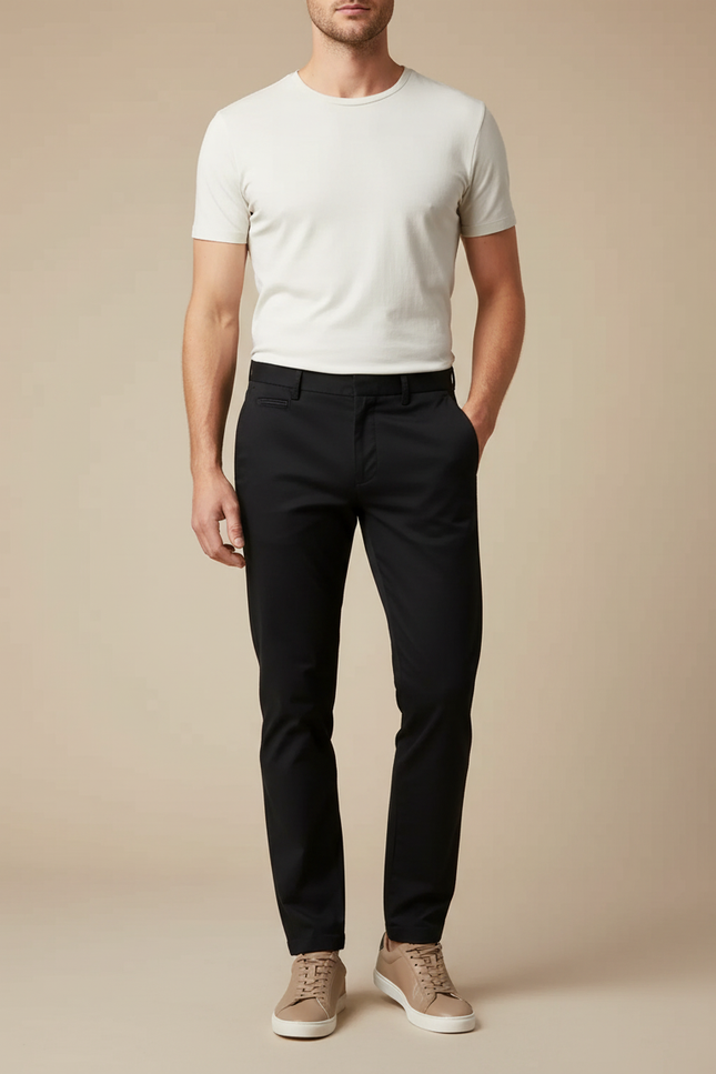 Pantalon Chino Noir Slim Coupe Droite Homme - Gabardine
