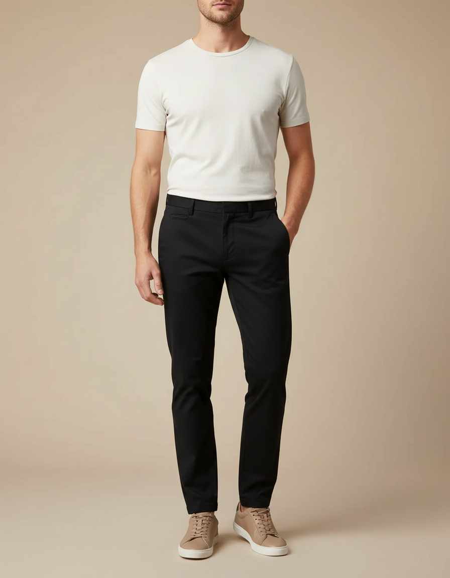 Pantalon Chino Noir Slim Coupe Droite Homme - Gabardine