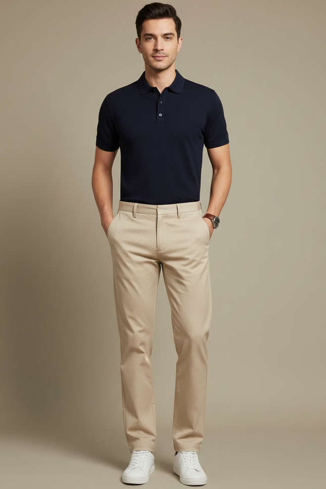 Pantalon Chino Beige Slim Décontracté Coton Homme