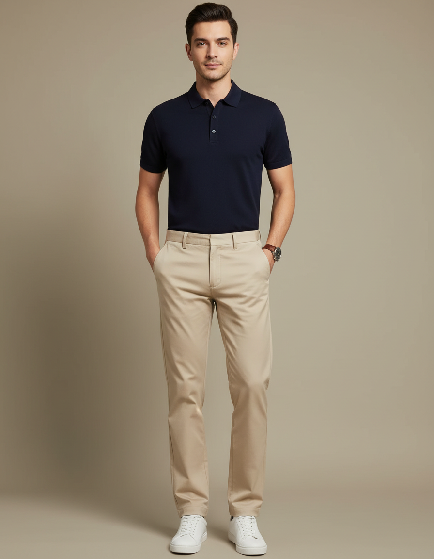 Pantalon Chino Beige Slim Décontracté Coton Homme