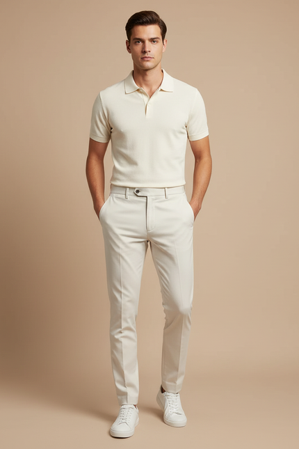 Pantalon Chino Beige Clair Coton Slim Élégant