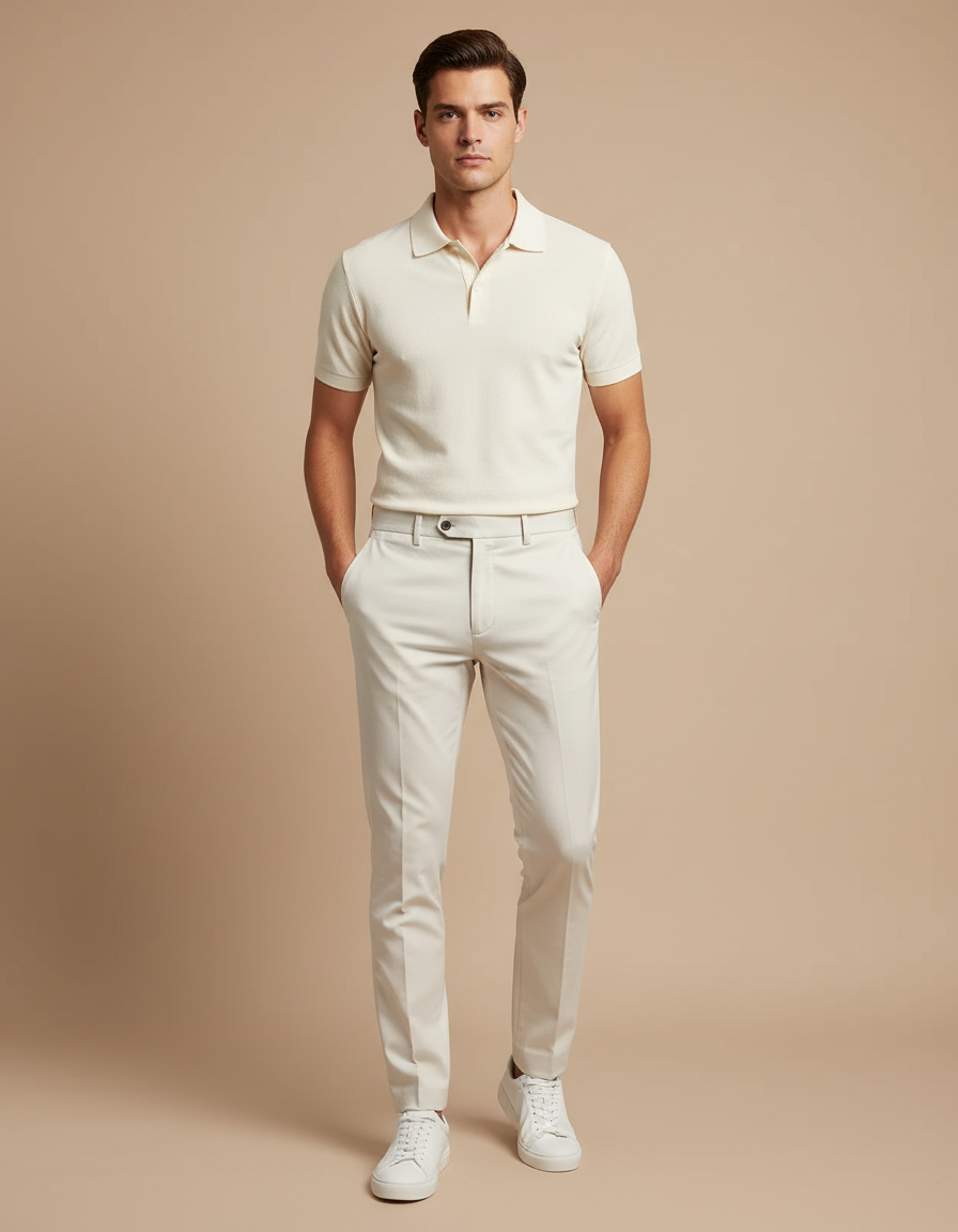 Pantalon Chino Beige Clair Coton Slim Élégant