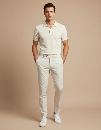 Pantalon Chino Beige Clair Coton Slim Élégant