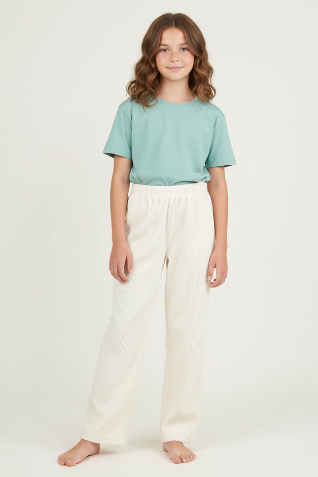 Pantalon Chino Écru Côtelé Droit Confortable Enfant - Beige Cordé