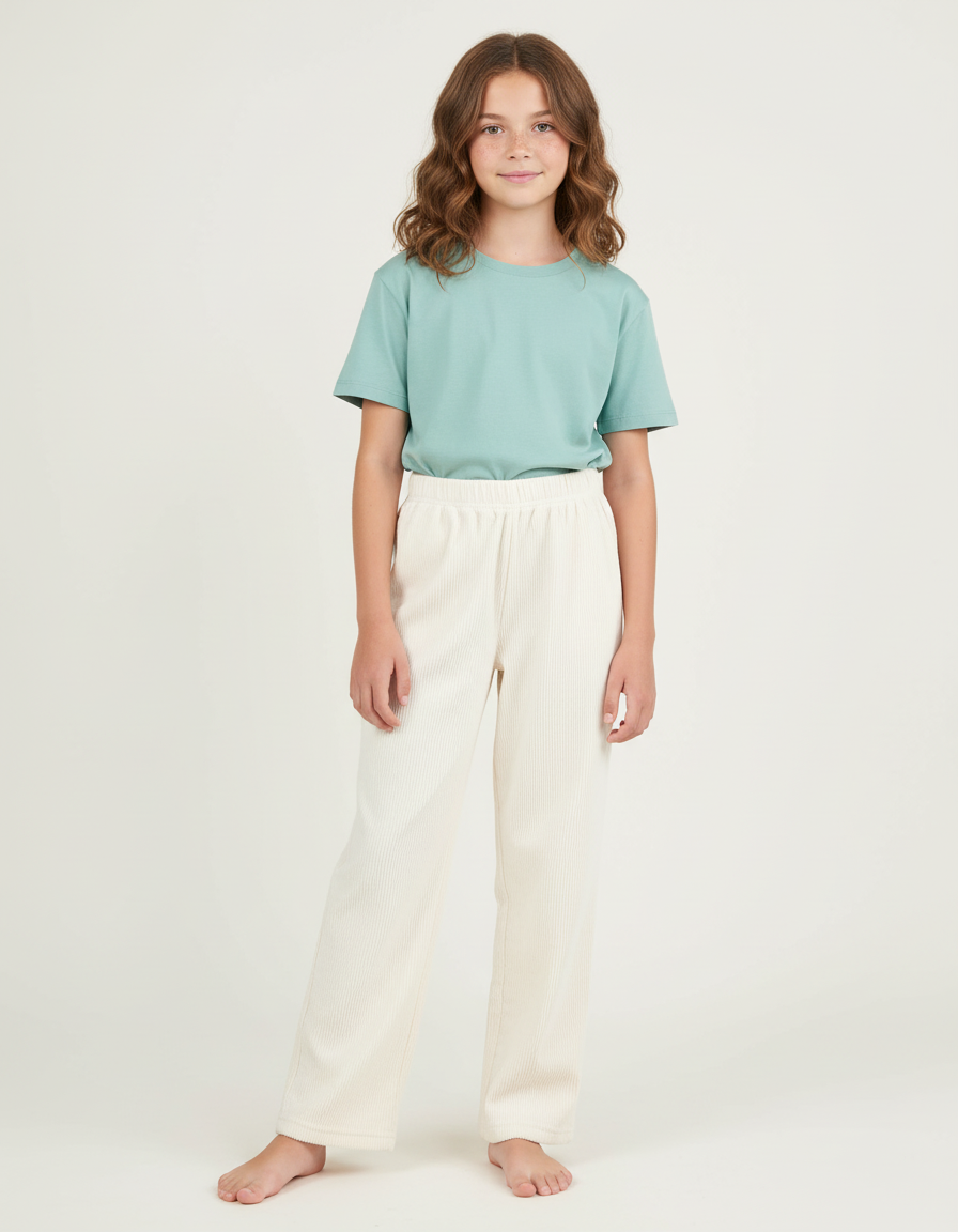 Pantalon Chino Écru Côtelé Droit Confortable Enfant - Beige Cordé