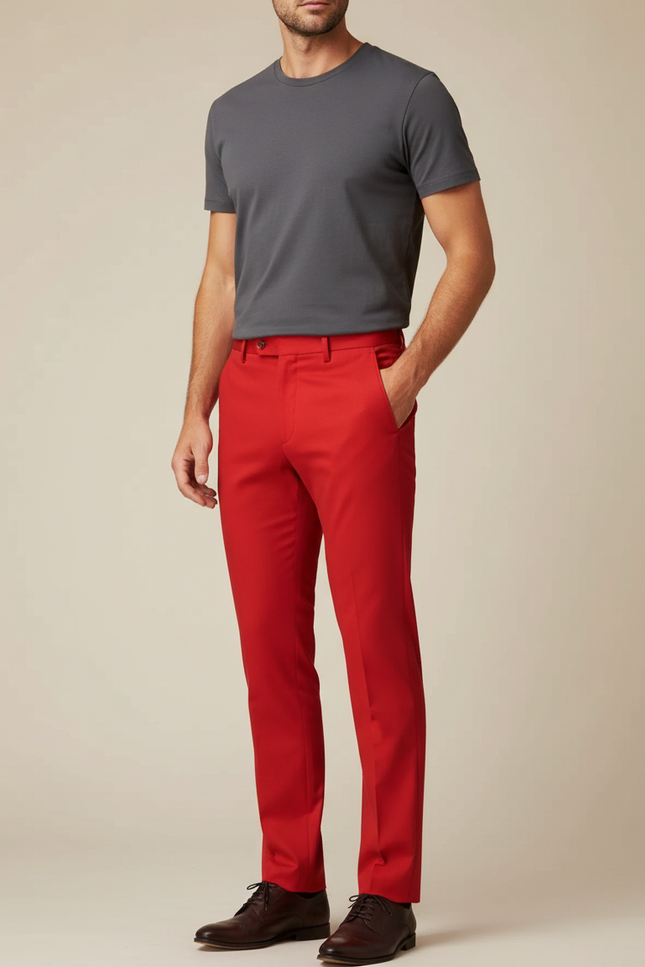 Pantalon Chino Rouge Vif Slim Élégant Homme - Gabardine