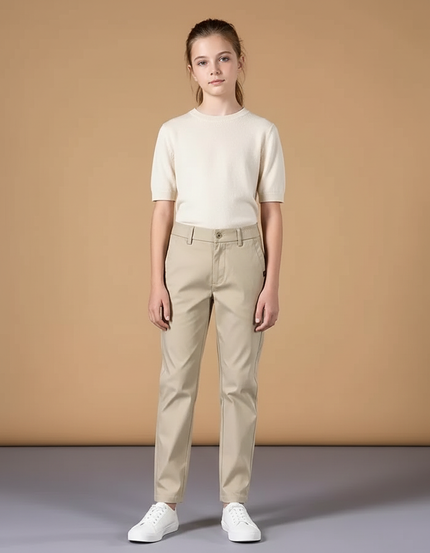 Pantalon Chino Beige Droit Classique Enfant - Gabardine