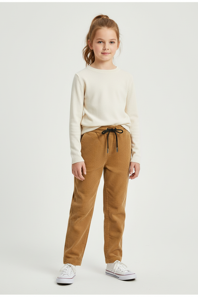 Pantalon Chino Côtelé Marron Droit Enfant Décontracté - Camel Cordé