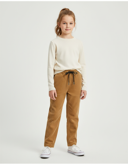 Pantalon Chino Côtelé Marron Droit Enfant Décontracté - Camel Cordé