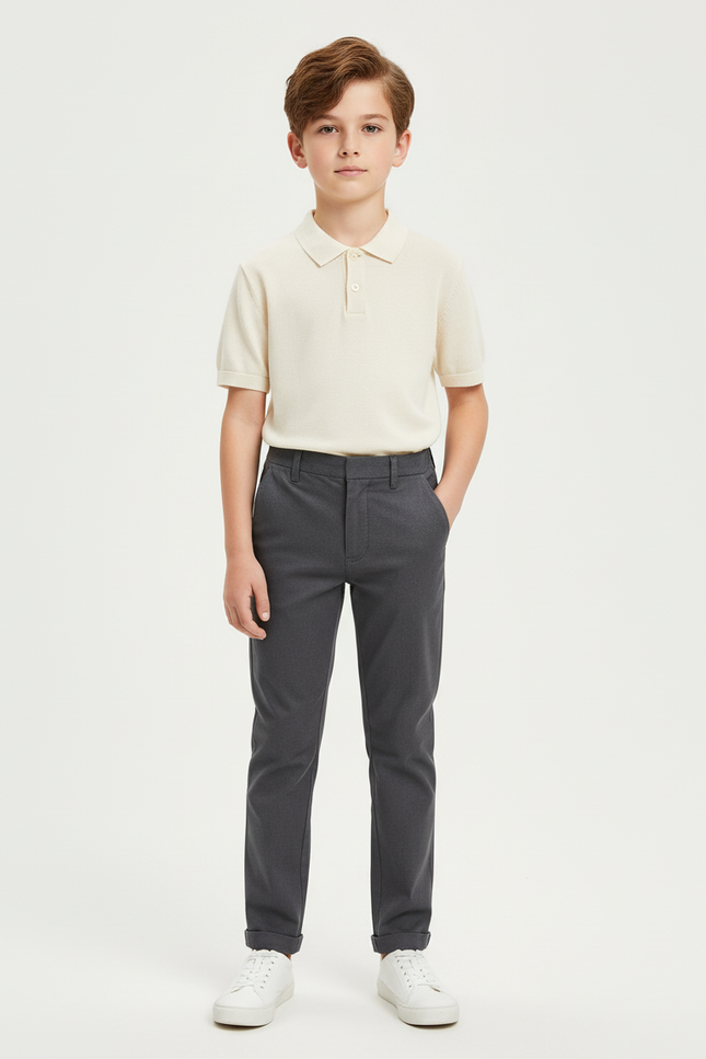 Pantalon Chino Gris Enfant Slim Décontracté - Gabardine