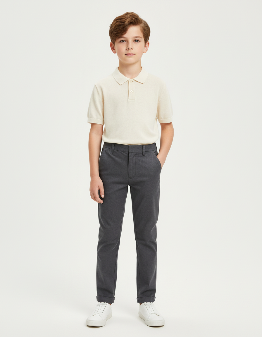 Pantalon Chino Gris Enfant Slim Décontracté - Gabardine