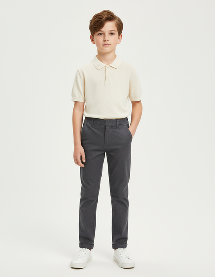 Pantalon Chino Gris Enfant Slim Décontracté - Gabardine