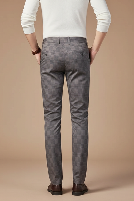 Pantalon Chino Gris Plaid Slim Élégant Homme - Laine