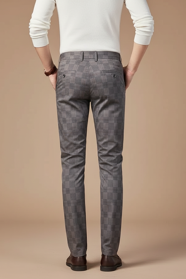 Pantalon Chino Gris Plaid Slim Élégant Homme - Laine