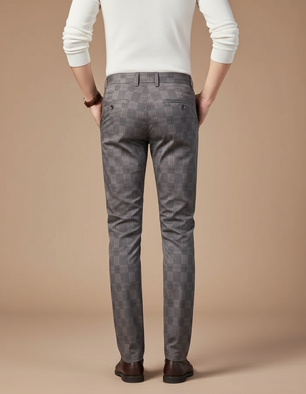 Pantalon Chino Gris Plaid Slim Élégant Homme - Laine