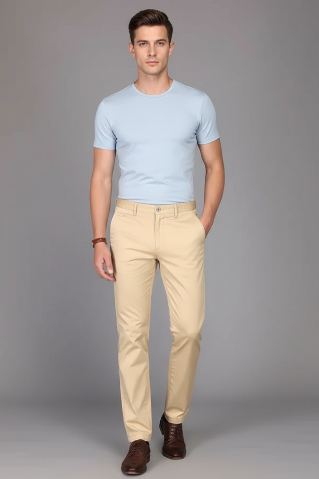 Pantalon Chino Beige Coton Slim Élégant Homme