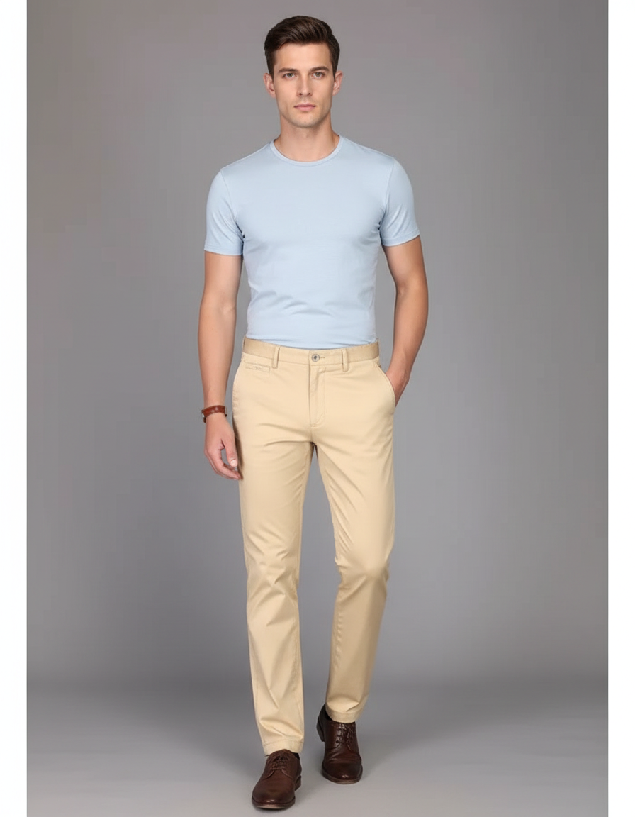 Pantalon Chino Beige Coton Slim Élégant Homme