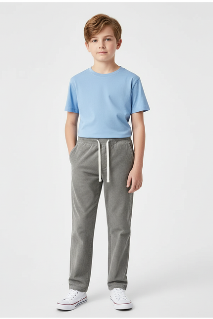 Pantalon Chino Garçon Gris Droit Velours Côtelé - Cordé