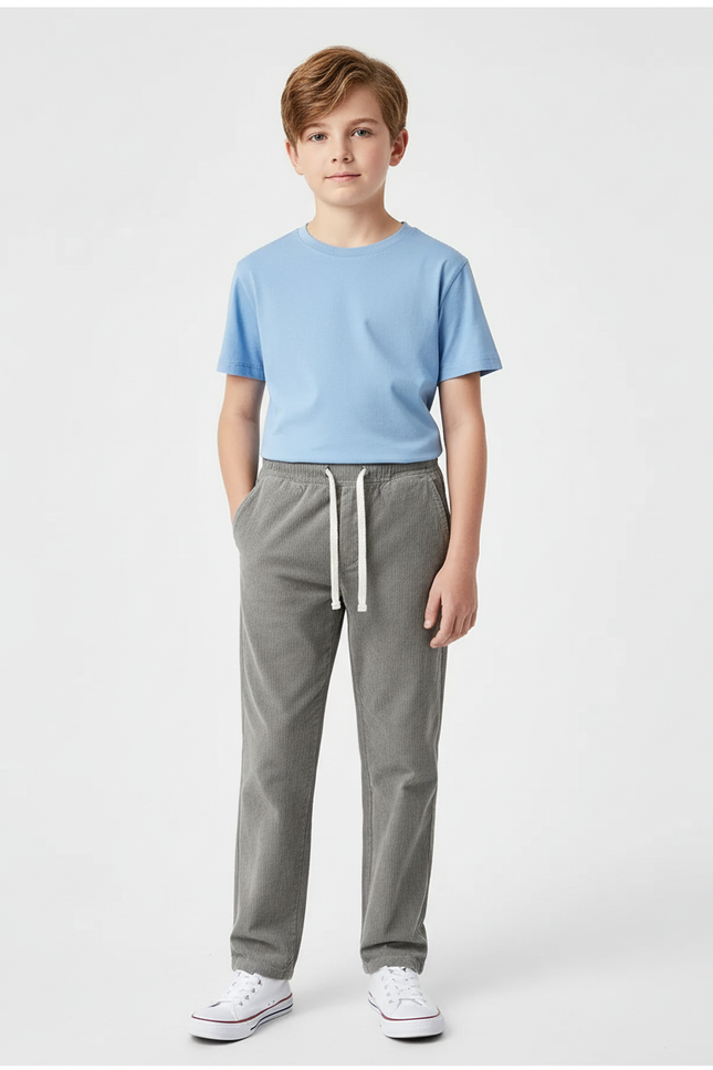 Pantalon Chino Garçon Gris Droit Velours Côtelé - Cordé