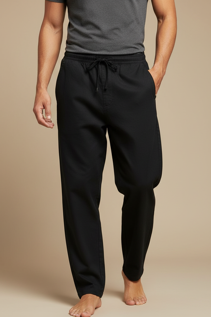 Pantalon Chino Noir Ample Cordon Homme - Coton