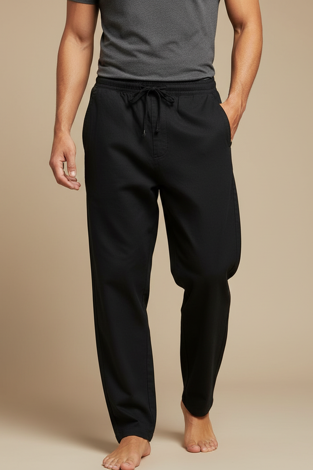 Pantalon Chino Noir Ample Cordon Homme - Coton
