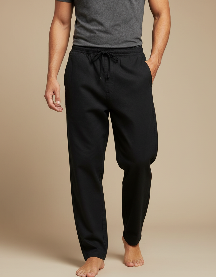 Pantalon Chino Noir Ample Cordon Homme - Coton