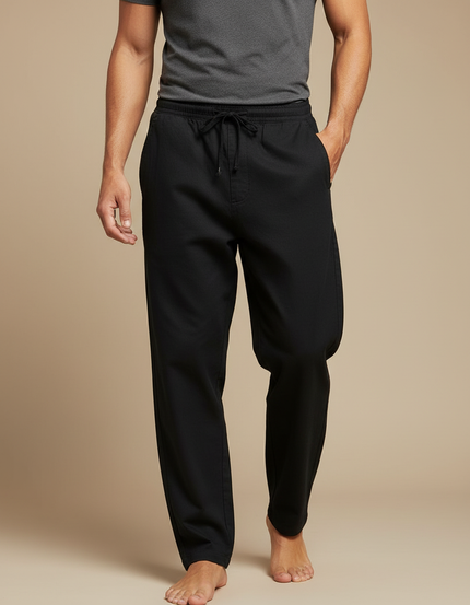 Pantalon Chino Noir Ample Cordon Homme - Coton