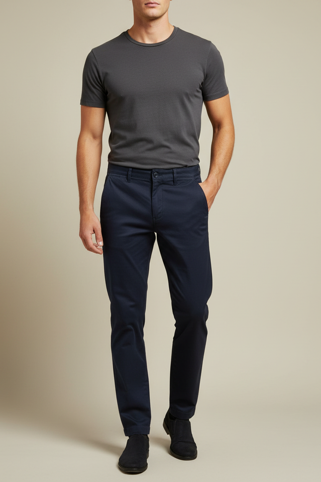 Pantalon Chino Bleu Marine Coton Slim Homme Décontracté
