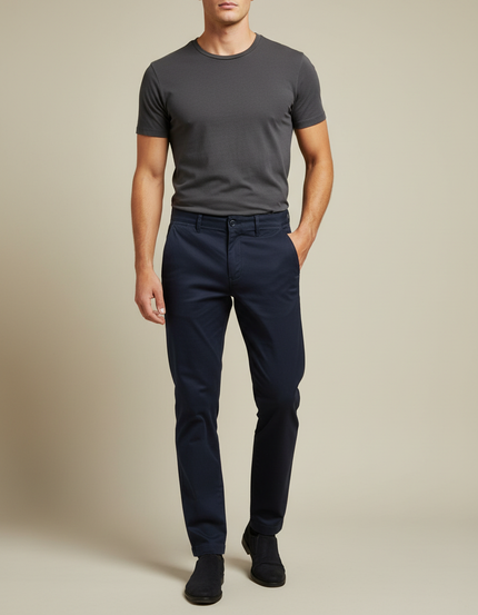 Pantalon Chino Bleu Marine Coton Slim Homme Décontracté