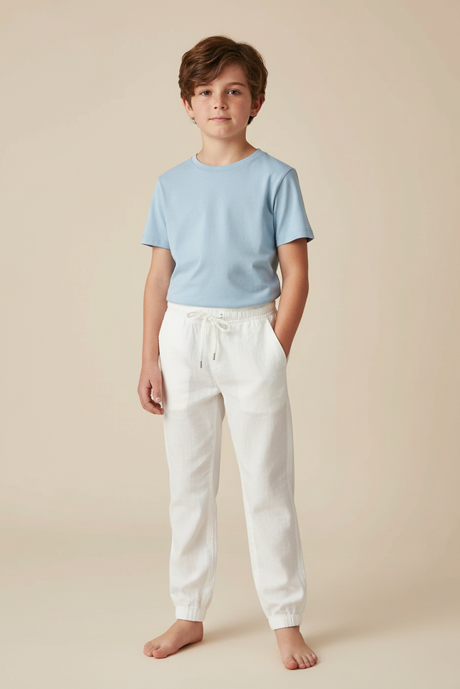 Pantalon Chino Blanc Lin Ample Décontracté Enfant